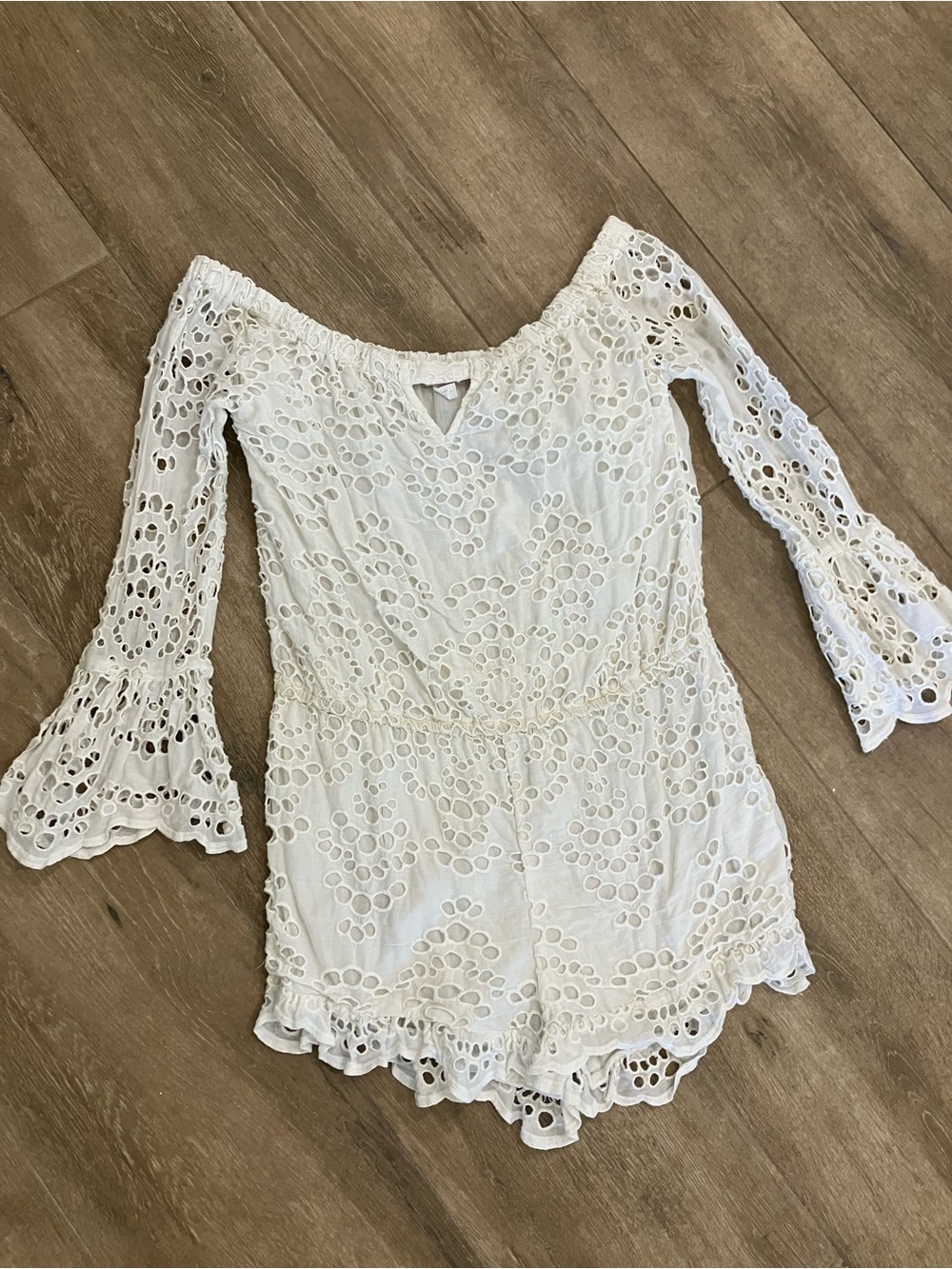 Off-Shoulder White Eyelet Romper